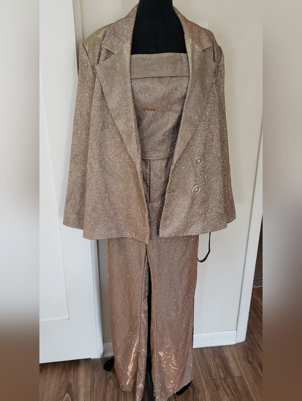 SLA The Label Sparkle Goldish/Taupe Women's Blazer & Trouser Set